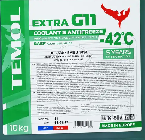 Антифриз TEMOL EXTRA G11 -42C (зелений) 10кг TEMG11G10 фото